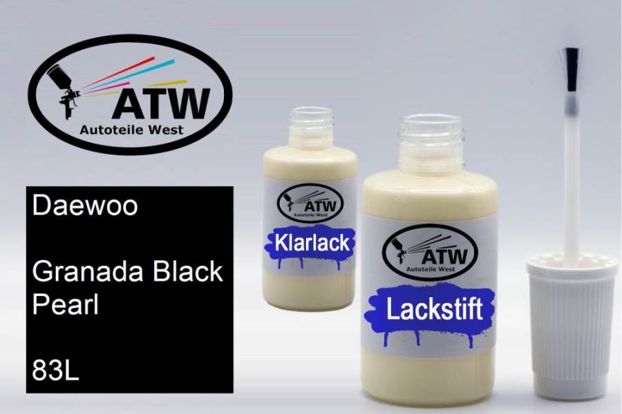 Daewoo, Granada Black Pearl, 83L: 20ml Lackstift + 20ml Klarlack - Set, von ATW Autoteile West.